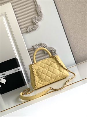 Cha.nel Mini Coco Handle Bag Grained Calfskin Aged Gold Metal Yellow AS2215