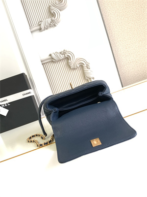 Cha.nel Mini Coco Handle Bag Grained Calfskin Aged Gold Metal Navy AS2215