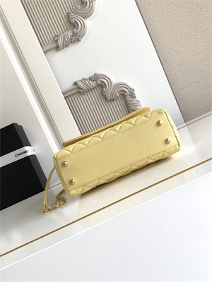 Cha.nel Small Coco Handle Bag Grained Calfskin Aged Gold Metal Yellow A92990