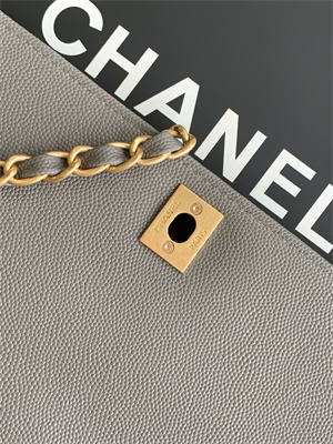 Cha.nel Large Coco Handle Bag Grained Calfskin Aged Gold Metal Grey A92991