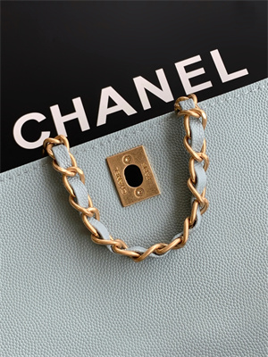 Cha.nel Large Coco Handle Bag Grained Calfskin Aged Gold Metal Blue A92991