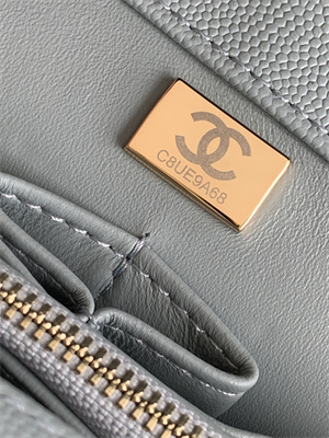 Cha.nel Large Coco Handle Bag Grained Calfskin Aged Gold Metal Blue A92991