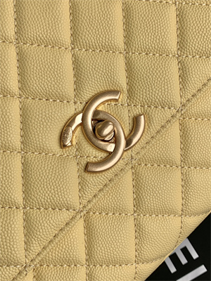Cha.nel Large Coco Handle Bag Grained Calfskin Aged Gold Metal Yellow A92991