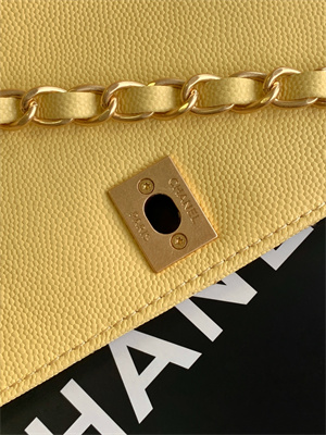 Cha.nel Large Coco Handle Bag Grained Calfskin Aged Gold Metal Yellow A92991