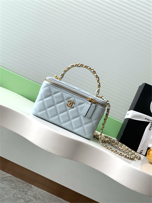 Chanel Vanity with chain Grained Calfskin& Gold-Tone Metal Lt Blue AP4799