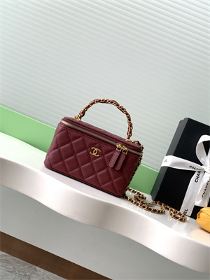 Chanel Vanity with chain Grained Calfskin& Gold-Tone Metal Burgundy AP4799