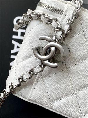 Chanel Vanity Case Grained Calfskin& Silver-Tone Metal White AP3940