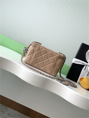 Chanel Vanity Case Lambskin & Silver-Tone Metal Brown AP3940