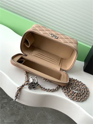 Chanel Vanity Case Lambskin & Silver-Tone Metal Brown AP3940