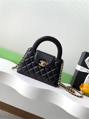 Cha.nel Mini Shopping Bag Kelly Bag Lambskin Gold-Tone Metal Black AS4416