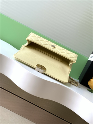 Cha.nel Clutch With Chain Top Handle Grained Calfskin Gold Tone Metal Yellow AP3238