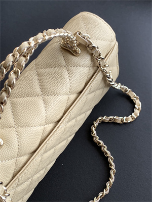 Cha.nel Clutch With Chain Top Handle Grained Calfskin Gold Tone Metal Beige AP3238