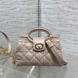 CD Jolie Top Handle Mini Bag Cannage Lambskin Powder Beige
