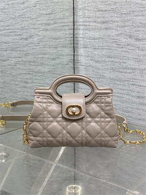 CD Jolie Top Handle Mini Bag Cannage Lambskin Powder Beige