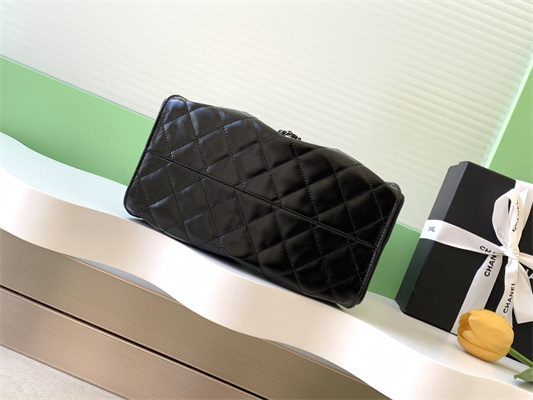 Chanel 25 Small Handbag Shinny Smooth Calfskin Gold/Silver Tone Metal Black AS5293