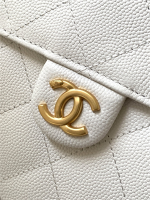 Chanel 25 Medium Handbag Grained Calfskin Gold Tone Metal White AS5311