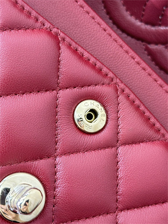 Chanel Small Classic Flap Bag Lambskin Gold Tone Metal Red Color 01117 TOP