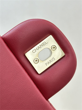 Chanel Small Classic Flap Bag Lambskin Gold Tone Metal Red Color 01117 TOP