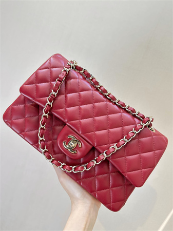 Chanel Medium Classic Flap Bag Lambskin Gold Tone Metal Red Color 01112 TOP