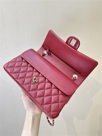 Chanel Medium Classic Flap Bag Lambskin Gold Tone Metal Red Color 01112 TOP