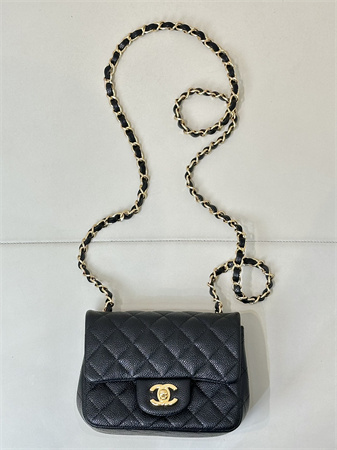 Chanel Super Mini Classic Flap Bag Grained Calfskin Gold Tone Metal Black 01115 TOP