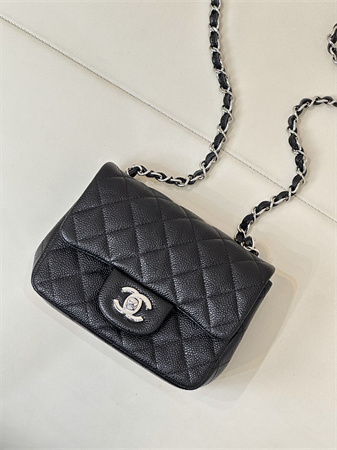 Chanel Super Mini Classic Flap Bag Grained Calfskin Silver Tone Metal Black 01115 TOP