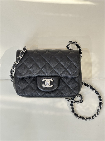 Chanel Super Mini Classic Flap Bag Grained Calfskin Silver Tone Metal Black 01115 TOP