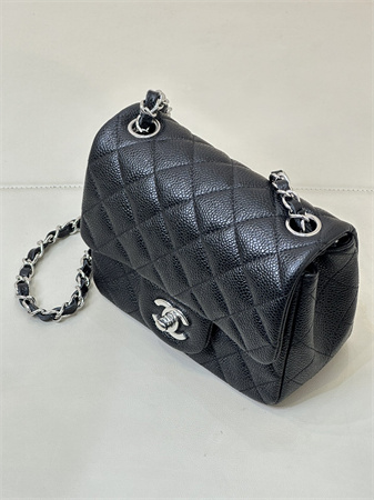 Chanel Super Mini Classic Flap Bag Grained Calfskin Silver Tone Metal Black 01115 TOP