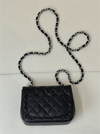 Chanel Super Mini Classic Flap Bag Grained Calfskin Silver Tone Metal Black 01115 TOP