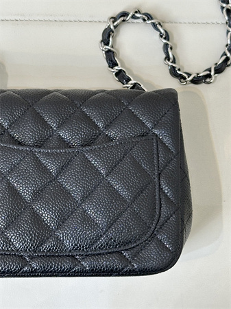 Chanel Super Mini Classic Flap Bag Grained Calfskin Silver Tone Metal Black 01115 TOP