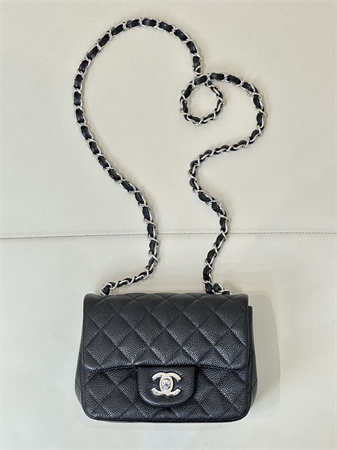 Chanel Super Mini Classic Flap Bag Grained Calfskin Silver Tone Metal Black 01115 TOP