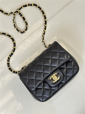 Chanel Super Mini Classic Flap Bag Lambskin Gold Tone Metal Black 01115 TOP