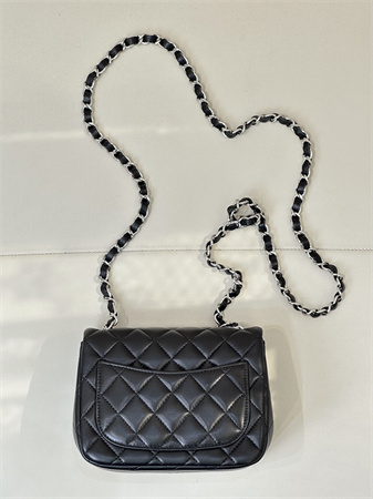 Chanel Super Mini Classic Flap Bag Lambskin Silver Tone Metal Black 01115 TOP