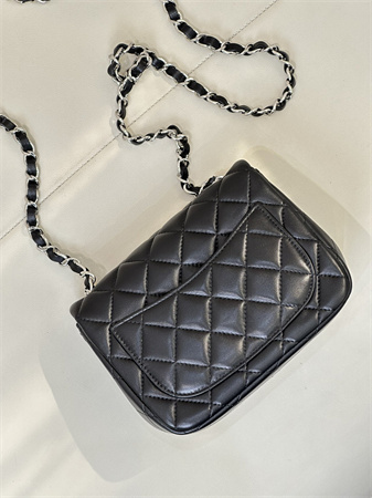 Chanel Super Mini Classic Flap Bag Lambskin Silver Tone Metal Black 01115 TOP