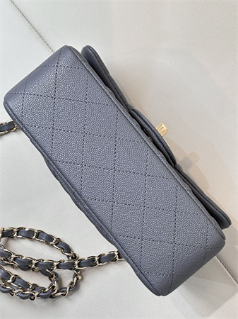 Chanel Mini Classic Flap Bag Grained Calfskin Gold Tone Metal Dk Grey 01116 TOP