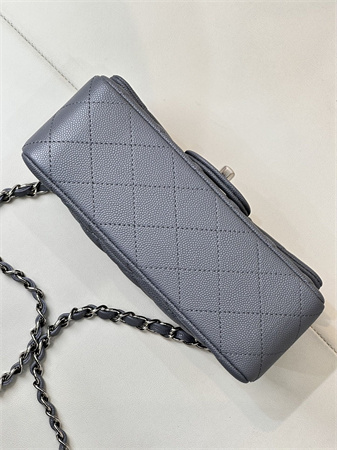 Chanel Mini Classic Flap Bag Grained Calfskin Silver Tone Metal Dk Grey 01116 TOP