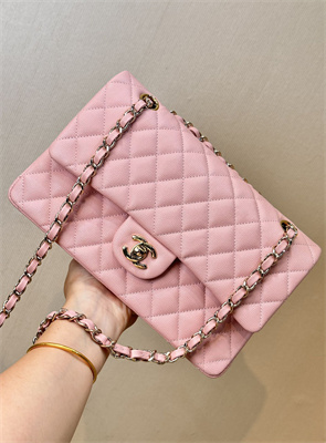 Chanel Medium Classic Flap Bag Grained Calfskin Gold Tone Metal Pink 01112 TOP