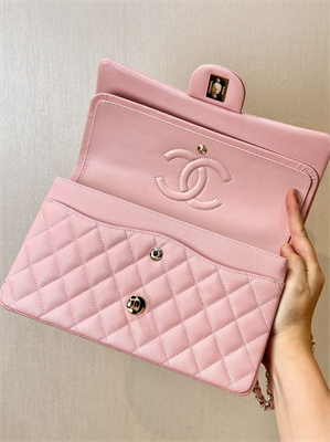 Chanel Medium Classic Flap Bag Grained Calfskin Gold Tone Metal Pink 01112 TOP