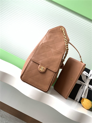 Chanel 25 Medium Handbag Grained Calfskin Gold Tone Metal Brown AS5311