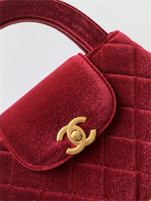 Cha.nel Mini Shopping Bag Kelly Bag Velvet Gold-Tone Metal Red AS4416