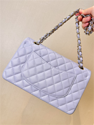Chanel Medium Classic Flap Bag Grained Calfskin Gold Tone Metal Lt Purple 01112 TOP