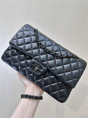 Chanel Medium Classic Flap Bag Lambskin Gun Metal Black 01112 TOP