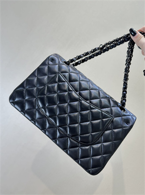 Chanel Medium Classic Flap Bag Lambskin Gun Metal Black 01112 TOP