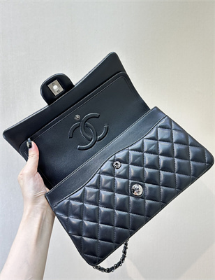 Chanel Medium Classic Flap Bag Lambskin Gun Metal Black 01112 TOP