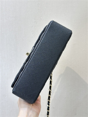 Chanel Small Classic Flap Bag Grained Calfskin Gold Tone Metal Black 01117 TOP