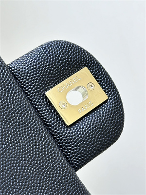 Chanel Small Classic Flap Bag Grained Calfskin Gold Tone Metal Black 01117 TOP