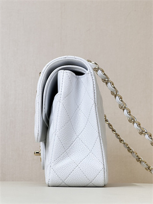 Chanel Medium Classic Flap Bag Grained Calfskin Gold Metal White 01112 TOP