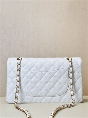 Chanel Medium Classic Flap Bag Grained Calfskin Gold Metal White 01112 TOP