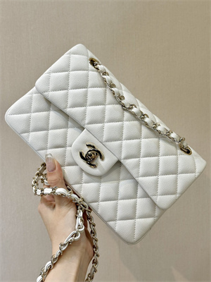 Chanel Small Classic Flap Bag Grained Calfskin Gold Tone Metal White 01117 TOP