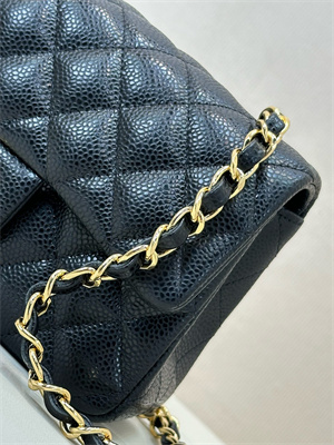 Chanel Mini Classic Flap Bag Grained Calfskin Gold Tone Metal Black Color 01116 TOP